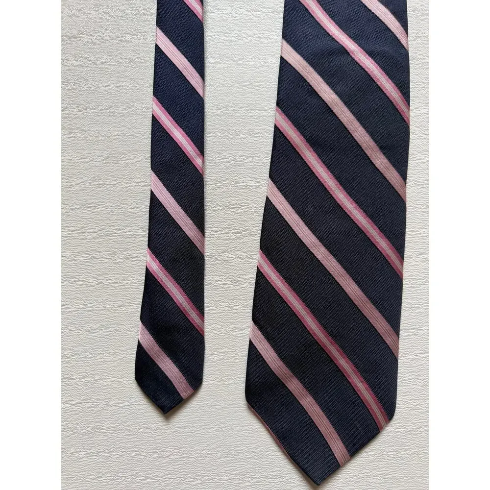 Brooks Brothers Men's Navy Pink Diagonal Stripe Repp Necktie Classic Silk Tie